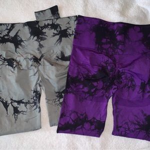 Women's Small AMAZON Lot of 2 Gray Black Purple Tie Dye Scrunch Workout Leggings